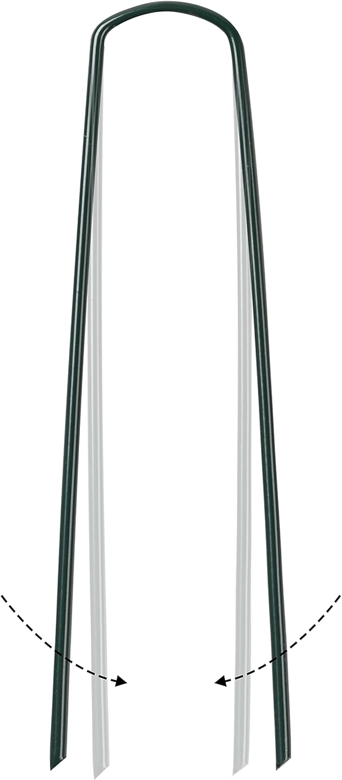 FOTMISHU Landscape Staples 5.7Inch 100Pcs Garden Stakes with 100pcs Gasket, Lawn Pins with Spray Coating Craft,11Gauge Anti-Rust Ground Yard Spikes Anchoring for Outdoor Tents Irrigation Hoses (Green)