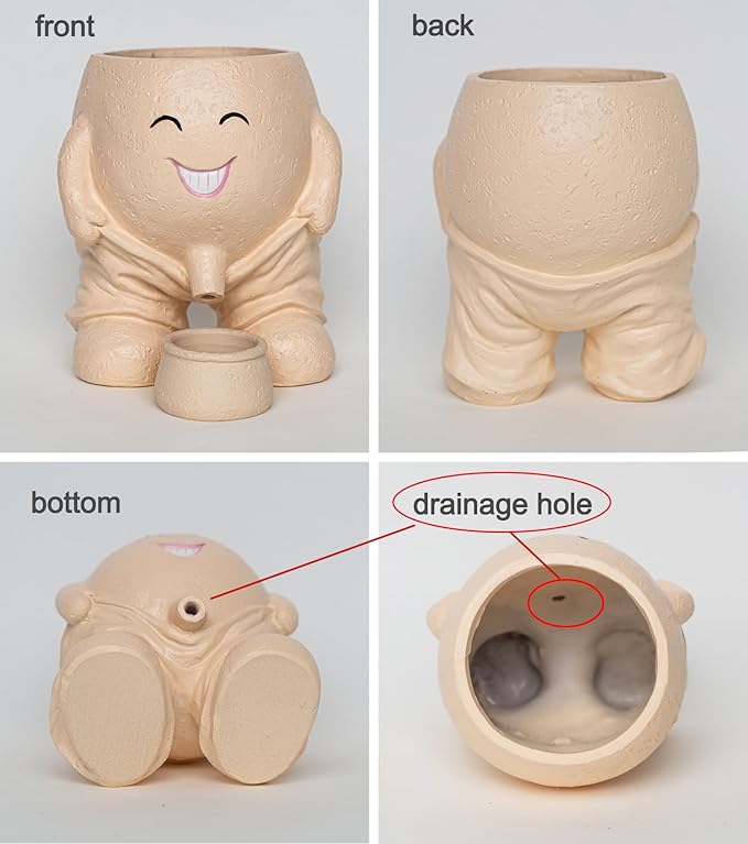 Quirky Creative Planter with Smiley Face,Naughty Boy Plant Face Pot with Drainage Hole,for Indoor Outdoor, Christmas, (Naughty Boy,Khaki)