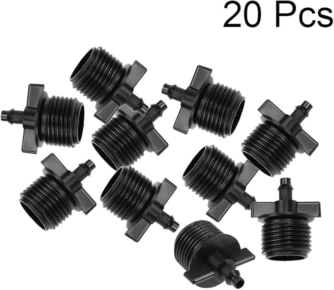 uxcell Barb Drip Pipe Connector 1/2 BSPF Male Thread 4/7mm Hose Fitting for Garden Agricultural Irrigation System, Plastic 20pcs