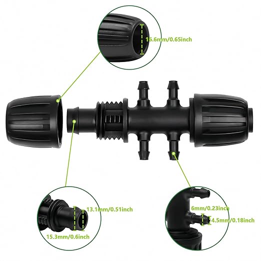 13 Pcs Drip Irrigation Fittings for 1/2 Inch Tubing (1/2" ID x 0.65" OD) to 1/4 Inch Irrigation Tubing, Locked Barbed 1/2" to 1/4" Reducing Tee Connector Drip Line Parts