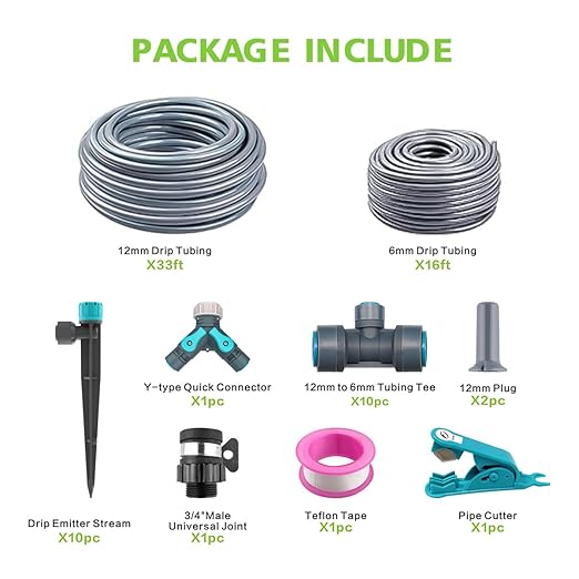 Garden Drip Irrigation System 49FT Automatic Drip Irrigation Kits, Plant Watering System with 12mm 6mm Irrigation Tubing Adjustable Emitters for Garden Outdoor Lawn Flowerbed