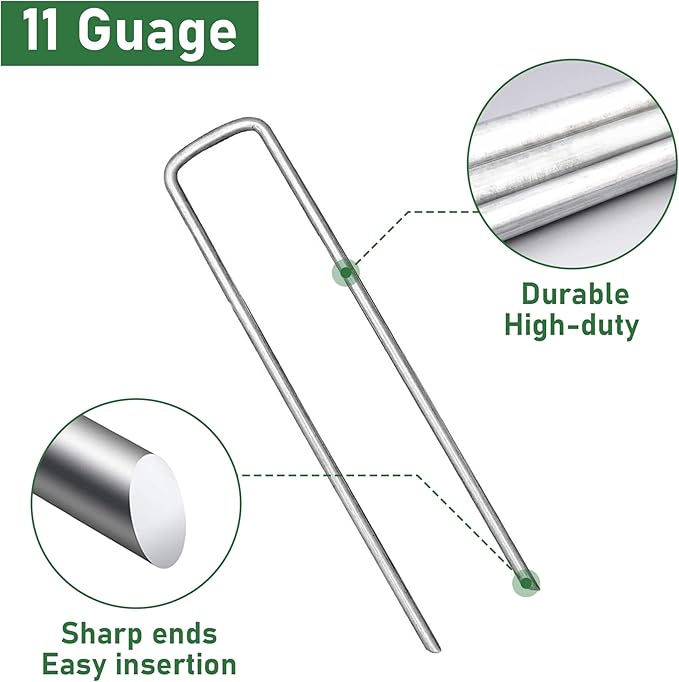 25 Pack Landscape Staples 6 Inches 11 Gauge Stakes, Galvanized Garden Stakes U-Shaped Pins and Landscaping Staples for Sod Anchoring Landscape Fabric Irrigation Tubing