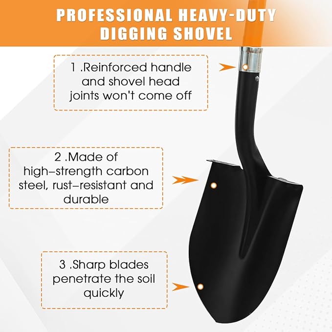 Shovel for Digging, Heavy Duty Shovel for Gardening, Metal Spade Shovel for Digging with Fiberglass Handle, 56 Inches