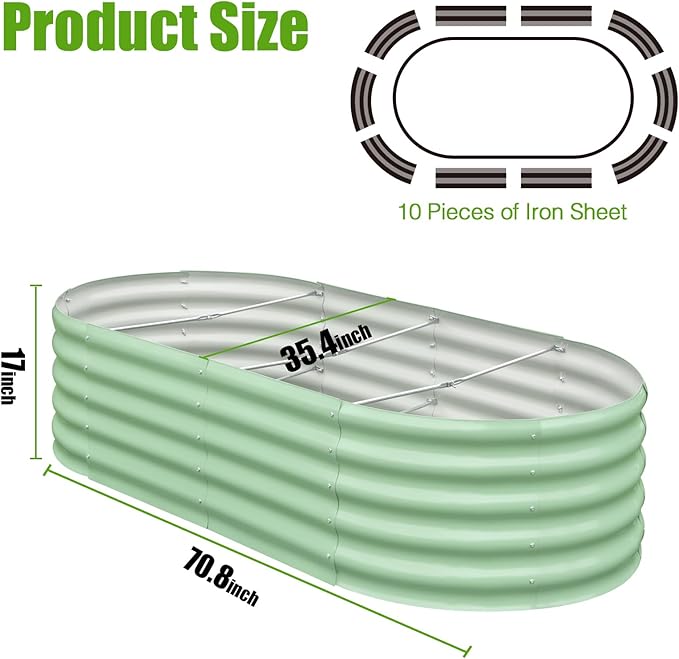 SnugNiture Galvanized Raised Garden Bed, 6x3x1.5ft Oval Metal Planter Box for Planting Outdoor Plants Vegetables