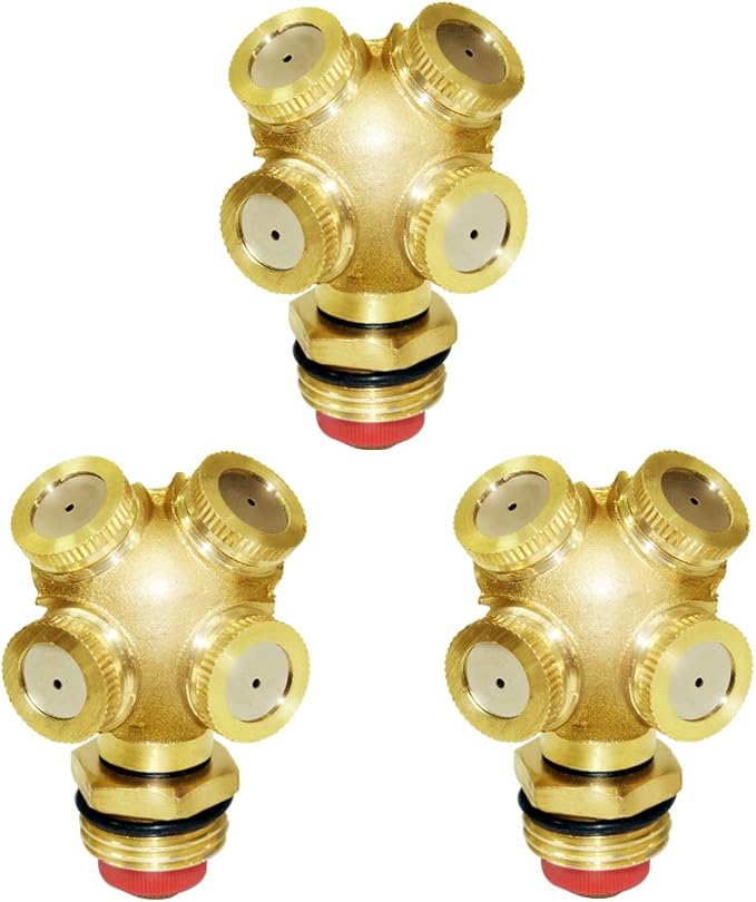 Joywayus Brass Misting Spray Nozzle 1/2" NPT Male 4-Holes Garden Sprinklers Irrigation Connector Water Sprinklers Mister Heads Fitting with Filter Mesh (Pack of 3)