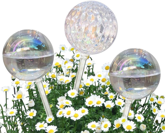 Glass Plant Watering Globes, Water Plants While Away Slow Self Watering Planter Insert Bulbs for Outdoor Indoor Plants, Vacation Plant Watering System Devices (Iridescent Medium 3-Pack)