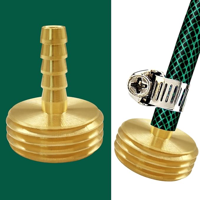 Joywayus Garden Hose Pipe Connector,1/4" Barb x 3/4" Male GHT Thread Brass Fitting with Stainless Clamps House/Boat/Lawn/Power Wash/Irrigation (Pack of 2)