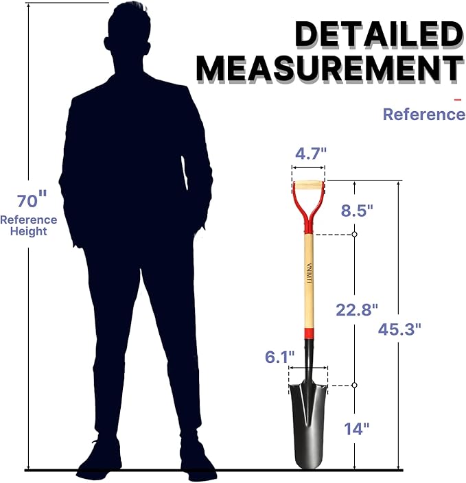Spade Shovel,Transplanting Spade，Drain Spade,Spade Shovels for Digging,Sharp Shooter Shovel or Spade,45Inch,Stell D-Grip,Wooden Handle