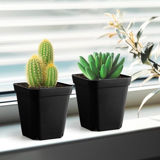 Small Plant Pots 3.5 Inch, 120 Pcs Nursery Pots with Drainage Holes, Durable Plastic Succulents Pots for Seedlings, Cuttings (Black)