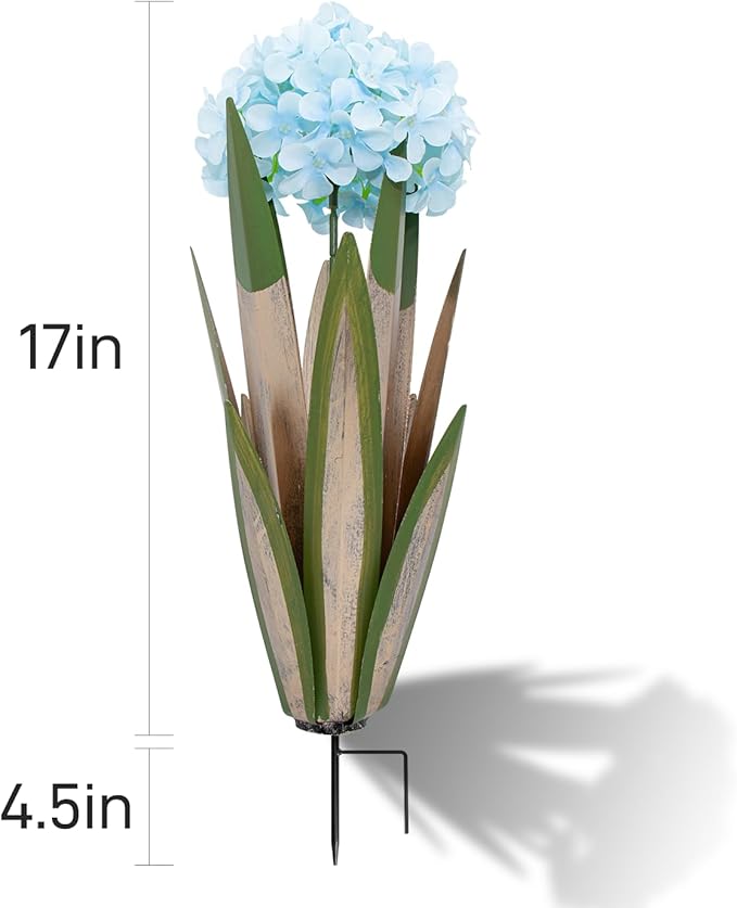Large Metal Agave Plant, 2 Pack Big Tequila Rustic Sculpture witn Hydrangea, Rustic Metal Agave Plants Garden Lawn Home Ornaments, for Yard Stakes, Garden Figurines, Outdoor Patio (2 Blue Hydrangea)