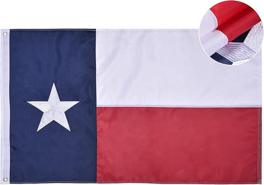 Texas State Flag 4x6 Ft, Deluxe Embroidered Heavy Duty Nylon Durable TX Outside Flags, Indoor/Outdoor, Sewn Stripes and Brass Grommets