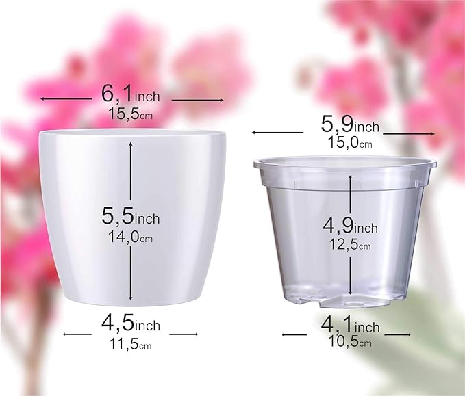 SMEREKA 6-Inch Orchid Pot Set with Drainage Holes - Inner and Outer Pots for Optimal Orchid Growth