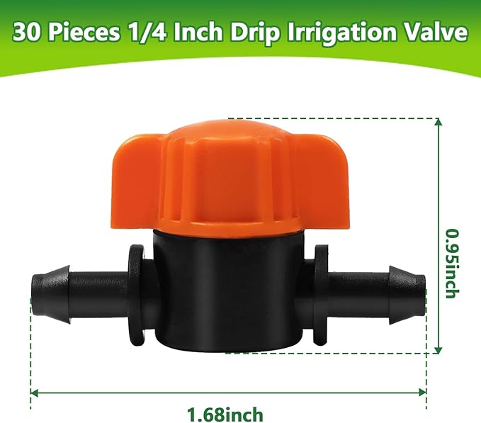 TTioDri 30 Pack 1/4" Drip Irrigation Valves, Drip Irrigation Shut Off Switch Valve for 1/4 Inch Drip Irrigation Tubing Water Flow Control Valve Drip Line Cut Off Valve for Garden Drip Systems
