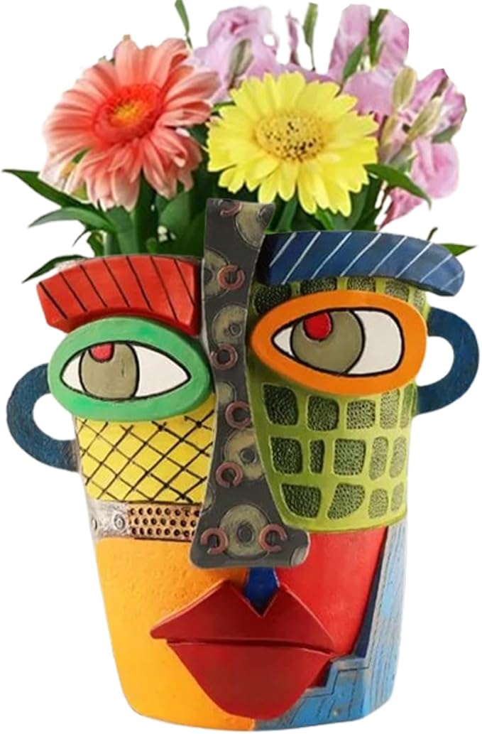TOZLU Picasso Brutalist Abstract Beauty Flower Pot Ornaments Head Planter Pots Container Colorful Face Art Resin Flower Pot (Modern Big)