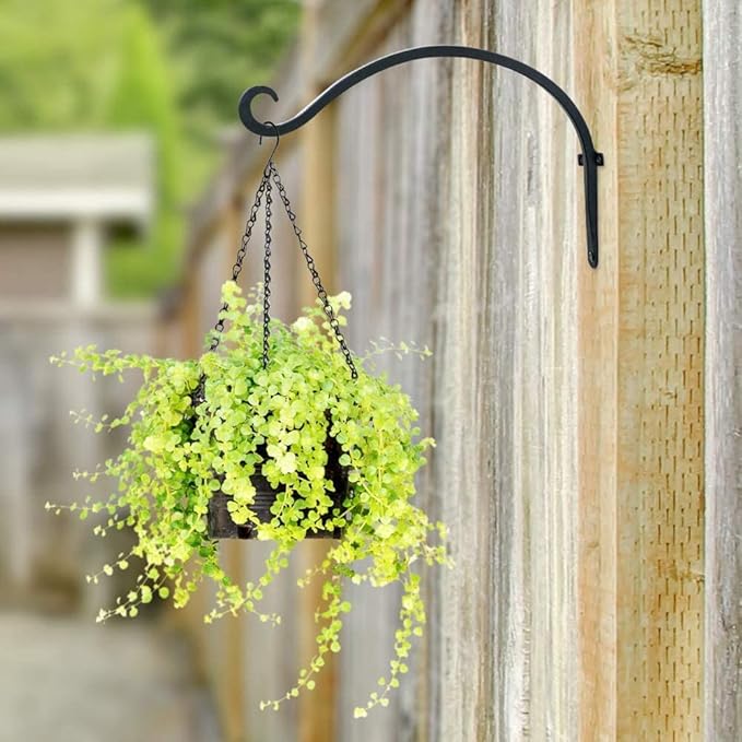 AJART Hanging Plant Hanger Outdoor: 12-Inch Metal Bird Feeder Wall Hooks - 4 Pieces Rust-Resistant Plant Bracket Hook for Hanging Flower Baskets