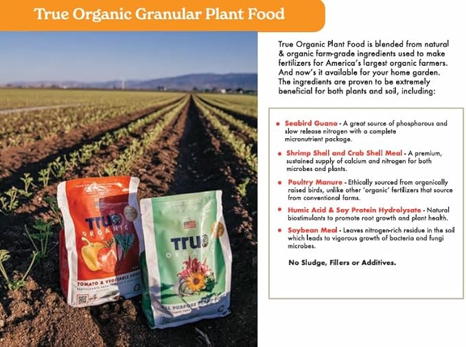 True Organic All Purpose Plant Food – Organic Fertilizer for Fruits, Vegetables, Flowers, and Herbs – 25lb Bag Covers 544 sq. ft.