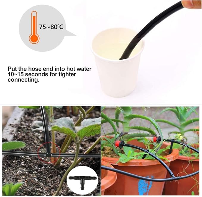 Kalolary 200pcs 1/4" Universal Barbed Tee Fittings, Drip Irrigation Barbed Connectors for 1/4 Inch Water Hose Connectors 4mm/7mm Water Tube Drip Irrigation Watering System