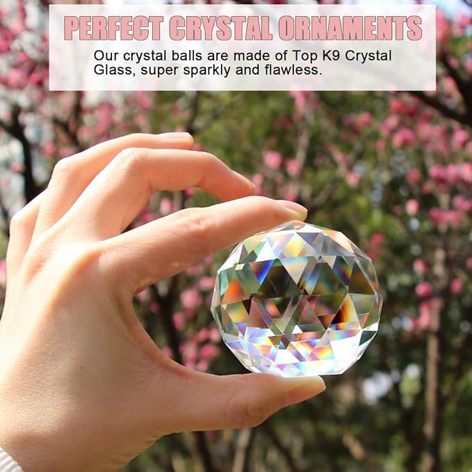 2 Pack Clear Glass Crystal Ball Prisms Window Rainbow Maker Sphere Faceted Gazing Ball Prism Prism Suncatcher for Home Décor, Feng Shui, (60mm /2.36inch, 2 pcs)
