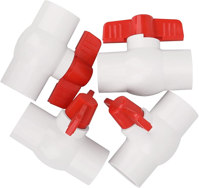 4Pcs 1" PVC Ball Valve Water Pipe Shut-off Valve Socket with Red T-Handle for Cold Water Supply lines, Irrigation Pipe fitting System(Socket x Socket), Schedule 40