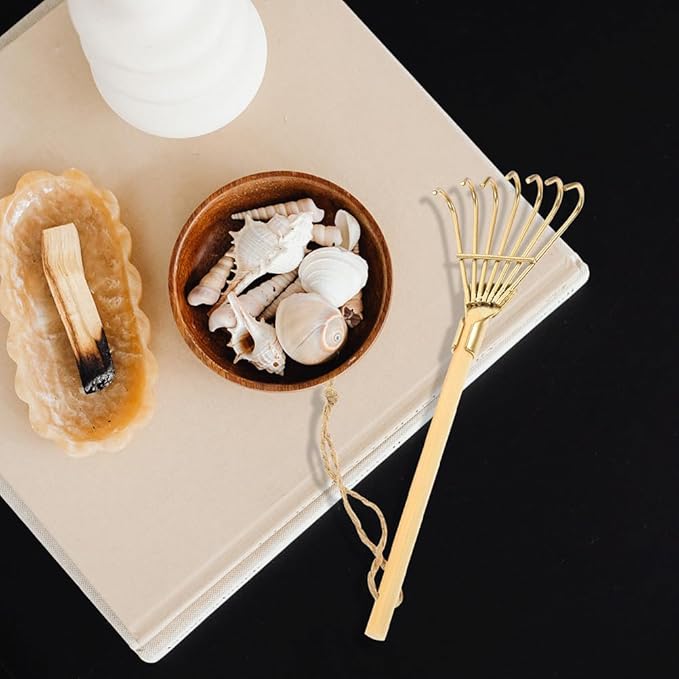 LOGOFUN 6Pcs Mini Zen Garden Rake Miniature Ash Rake Model Small Metal Rake Tiny Rake Planting Tools Decor for Crafts Photo Prop - Gold