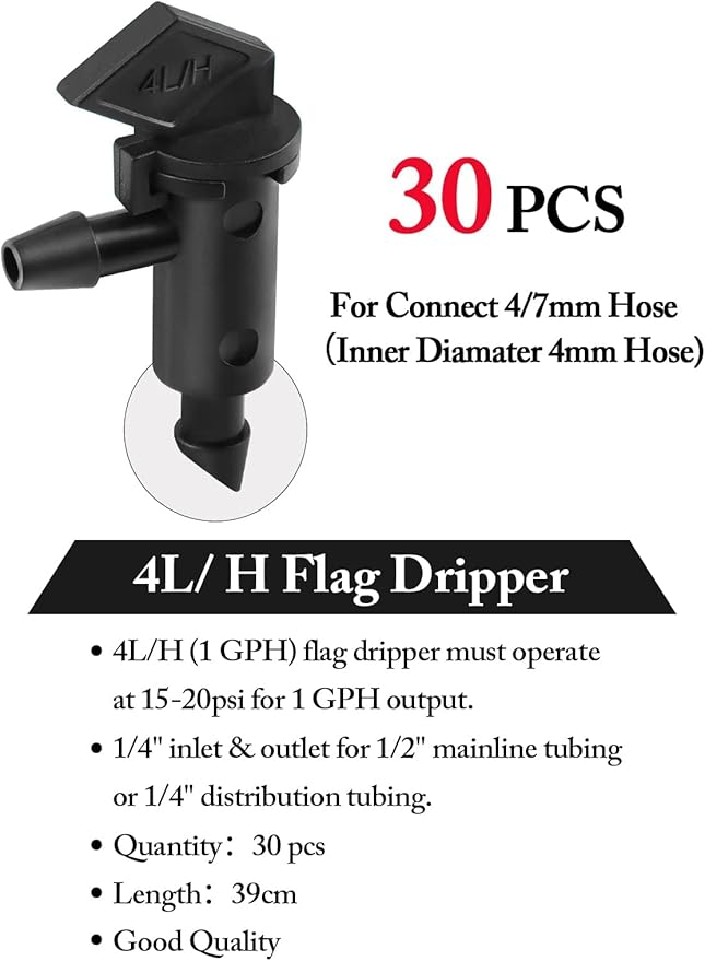 Kalolary 90 Pieces Drip Emitter, 3 Colors Garden Flag Irrigation Drippers in 3 Sizes, 1 GPH, 2 GPH, 4 GPH Per Hour for Trees and Shrubs Watering