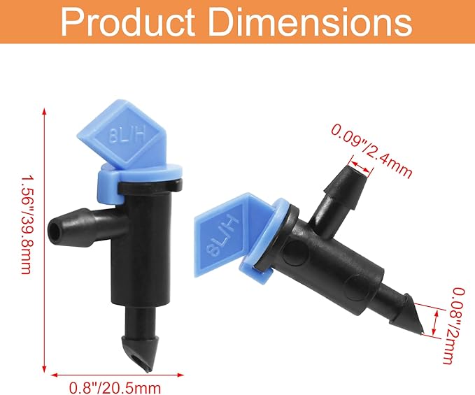 60 Pack 2GPH Drip Emitter Drip Emitters 8L/H Flag Irrigation Dripper for 4mm/7mm Hose for Garden Lawn, Blue