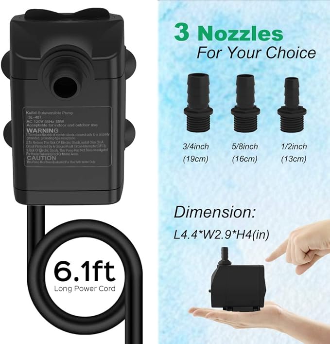 Submersible Pump 660GPH (2500L/H 45W) Ultra Quiet with Dry Burning Protection 8.2ft High Lift for Fountains, Hydroponics, Ponds, Aquariums & More…