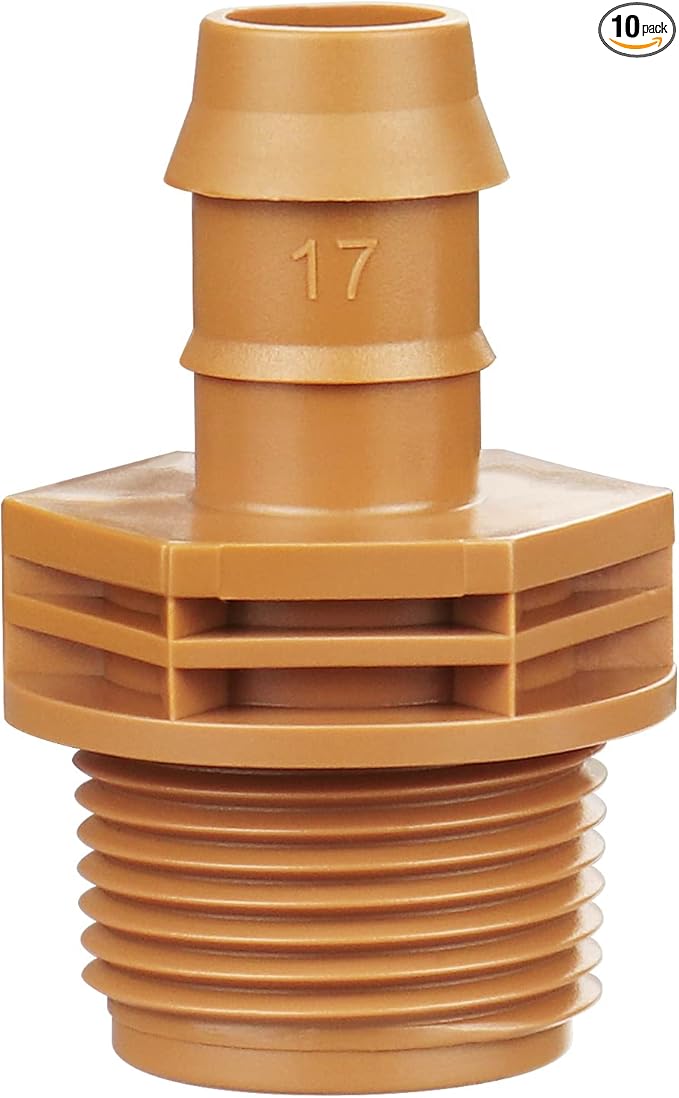 1/2 Inch Threaded Drip Irrigation Male Adapter：Drip Irrigation Universal PVC Adapter 3/4" Male Pipe Thread (MPT) x 1/2" Barb Coupling Swing Pipe Irrigation Fittings (10 Pack)
