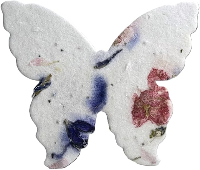 Of The Earth Handmade Paper - Wildflower Seed Paper Butterfly Shape - Large 3" - Set of 24 (56s Pink & Purple Petal)