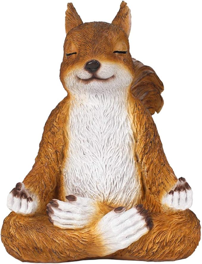 9" Meditation Squirrel Big Size Monkey Statue for Garden Decoration, Animal Yoga Figurine Feng Shui Statue Ornament Zen Squirrel Figurines Gifts for Women/Mom-Indoor and Outdoor Animal Sculpture