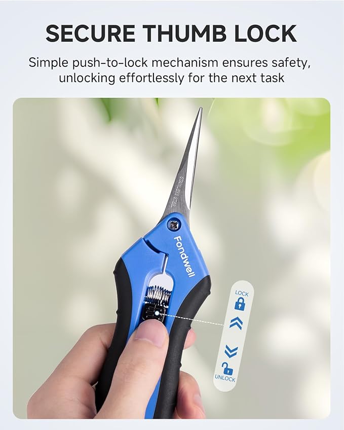 Fondwell 6.5" Pruning Shears Trimming Scissors: Small Garden Snips with Micro Tip - Plant Clippers of High Cutting Efficiency