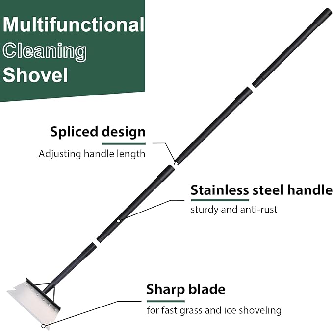 Garden Cleaning Shovel, Snow Shovel, Ice Scraper, 59 Inch Adjustable Handle Heavy Duty Garden Shovel Multifunctional Cleaning Shovel, for Lawn Edging, Scraping, Weed and Ice Removal