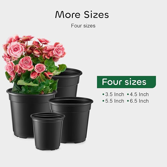 GROWNEER Nursery Pots with Drainage Holes Pack of 24 Pcs 3.5/4.5/5.5/6.5 Inch and Plant Label Flexible Seedling Pots Seed Starting Planter for Indoor Outdoor Flowers Succulents Cactus