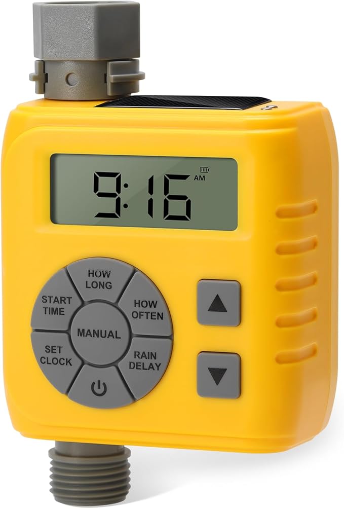 Sprinkler Timer, Zuomeng Water Timer for Garden Hose with Dual Power Design, Professional Anti-Leak Technology, Smart Irrigation with Rain Delay, Automatic/Manual Mode for Efficient Watering, Yellow