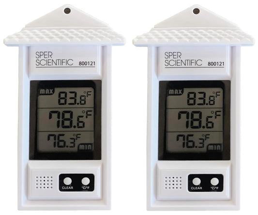 Sper Scientific Compact Digital Min/Max Thermometer 800121 - Wide Range Temperature Logger with Clear LCD Display - Ideal for Laboratories, Food Storage, HVAC & Greenhouses - 2 pc