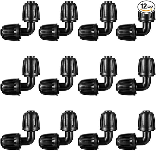 12pc 1/2 inch Irrigation Elbow Fittings,ANTI DROP Lock Barbed Elbow Fittings For (1/2" ID x0.6-0.63" OD) Drip Tubing Drip Irrigation Fittings (12pc 1/2 inch Irrigation Elbow Fittings)