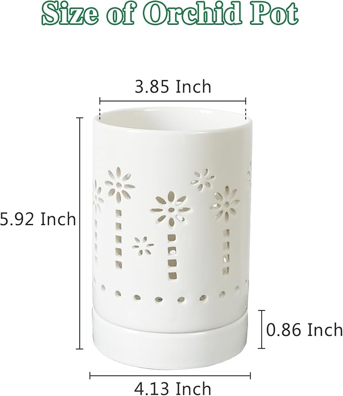 Orchid Pots with Holes,4 Inch Ceramic Orchid Pot for Repotting, Plant Pot for Repotting Orchids and Other Flowers - Indoor/Outdoor White
