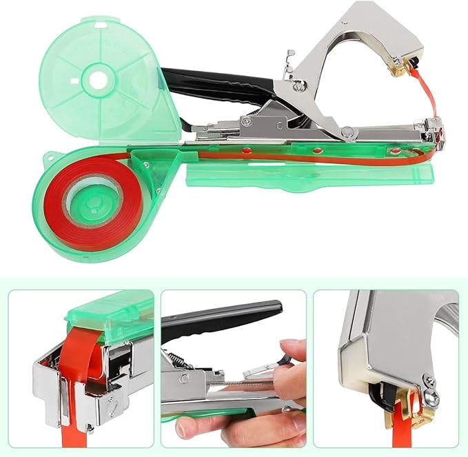 Plant Tying Machine,vine tying machine,plant tape gun for climbing plants,Grapes, Raspberries, Tomatoes and Vining Vegetables flowers. With 10 Rolls Tape, Spare Blades and Springs,10000pcs Staples