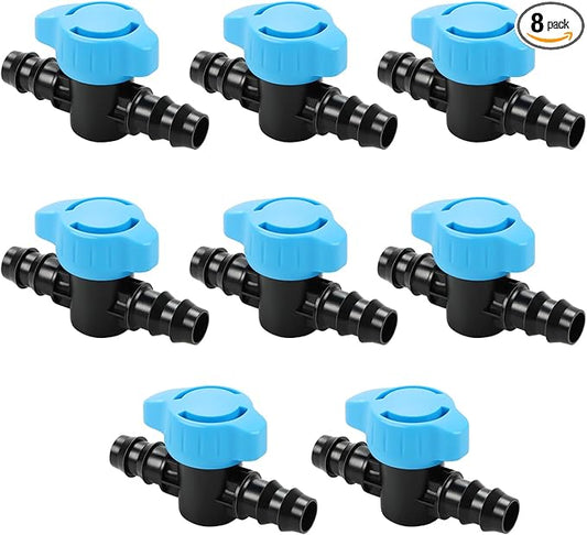 8 Pack Drip Irrigation 1/2 Inch Barbed Shut Off Valve, Drip Line 1/2" In-Line Ball Valve Parts for 1/2 Inch 16mm Drip Irrigation Tubing (.570-.620" ID) for Drip Sprinkler Systems