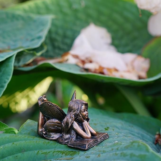 Top Collection 4386 Miniature Garden & Terrarium Fairy Reading Statue, Small, Bronze