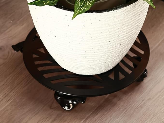 1 Pack 16 inches Extra-large Metal Plant Caddy with Wheels Heavy-duty Iron Rolling Plant Stand with Casters Indoor Outdoor Wheeled Plant Roller Base Pot Movers Plant Dolly Coaster Trolley Black
