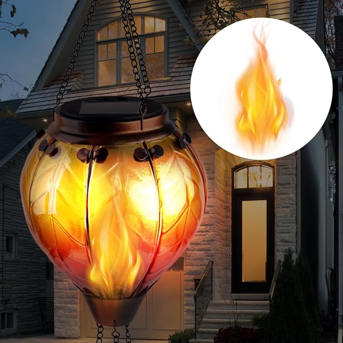 Hot Air Balloon Solar Lantern with Flickering Flame Hanging Solar Lanterns Outdoor Lights Waterproof Lanterns Decorative Garden Patio Yard Party Decor Yellow