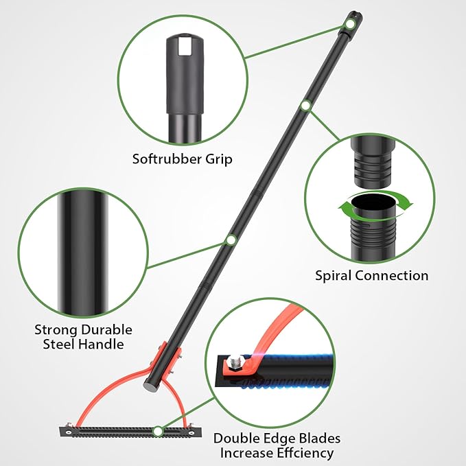 Weed Grass Cutter with Double-Edged Serrated Sharp Steel Blade, [2025 Upgraded] 63 Inch Long Handle Garden Manual Grass Whip, Manual Weeders, Weeder Tool for Yard Long Handle for Garden Lawns Yard