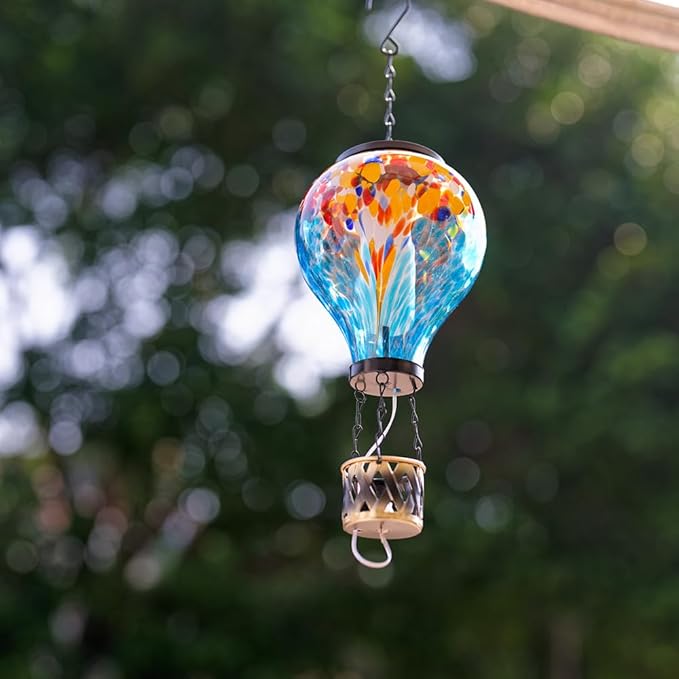 Solar Hot Air Balloon Lantern with Flame, Unique Hot Air Balloon Solar Lanterns with LED Candle Light, Waterproof Outdoor Lanterns Decor for Yard, Patio, Garden, Porch