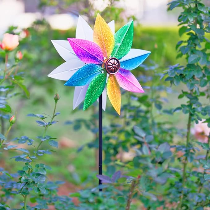 DREAMYSOUL Wind Spinners for Yard and Garden, 37" Wind Spinner Metal Colorful Kinetic Sculpture Spinners for Outdoor Patio Yard Lawn Garden Decorations (Double Blade)