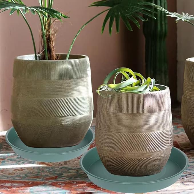 2 Pack of 16 17 inch Plant Saucer (15 inch Base), 2.3" Depth, Plant Trays for Pots, Plastic Plant Saucers for Indoors, Bird Bath Bowls, Flower Pot Drip Trays for Planter (17", Green)
