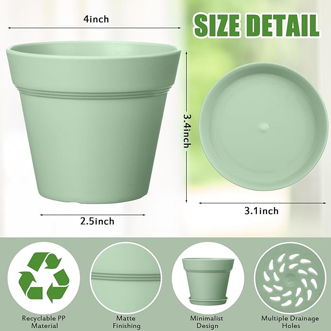 Mumufy 54 Pack 4 Inch Plant Pots Bulk Small Planter with Drainage Hole and Saucer Small Plastic Pots for Flowers Succulent Cactus and All House Indoor(Colorful)