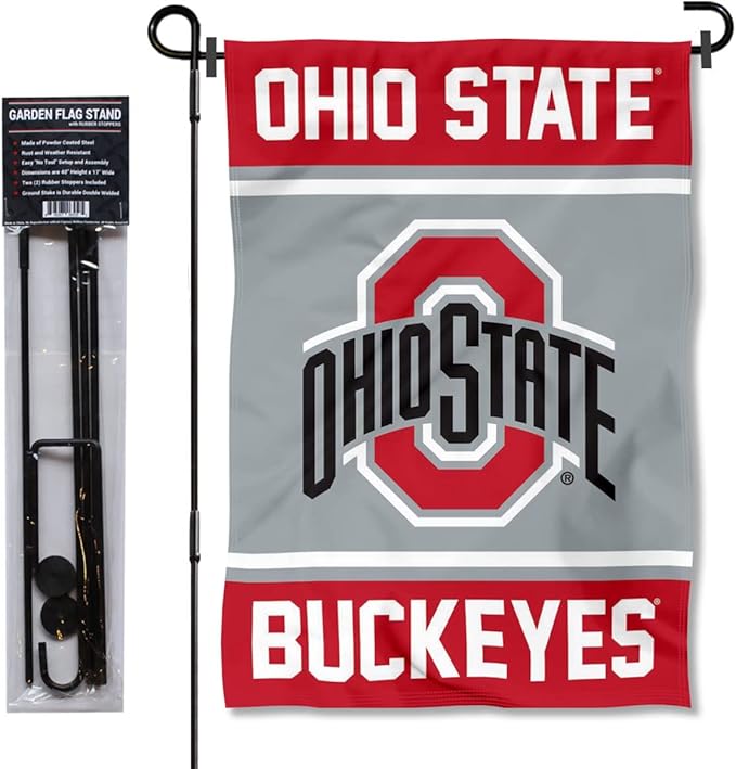College Flags & Banners Co. Ohio State Buckeyes Garden Flag with Stand Holder