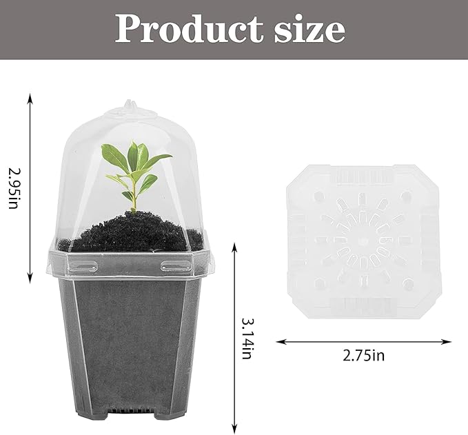 EBaokuup 30PCS Clear Plant Nursery Pots with Humidity Dome - 3" Durable Plastic Gardening Pot with Labels, Small Plant Container for Seedlings/Vegetables/Succulents/Cuttings