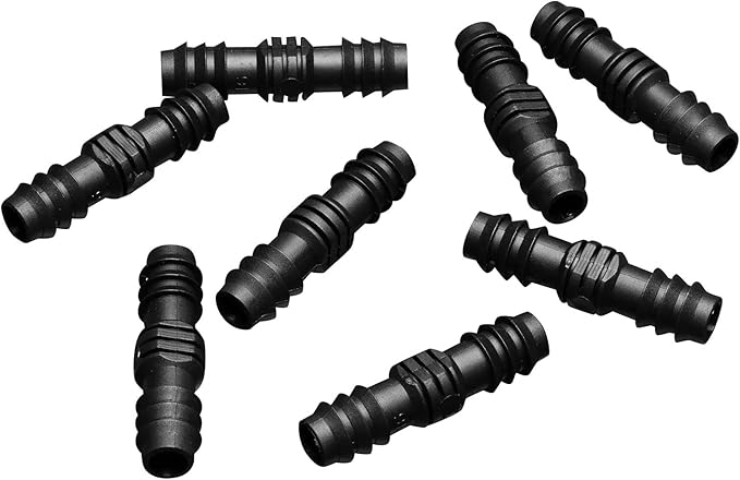 Maitys 8 Pieces Drip Irrigation Barbed Tee Fittings 1/2 Inch Universal Barbed Tee Fittings Connectors Drip Plastic Soaker Hose Connectors Hose End Stop, Black(Joiner)
